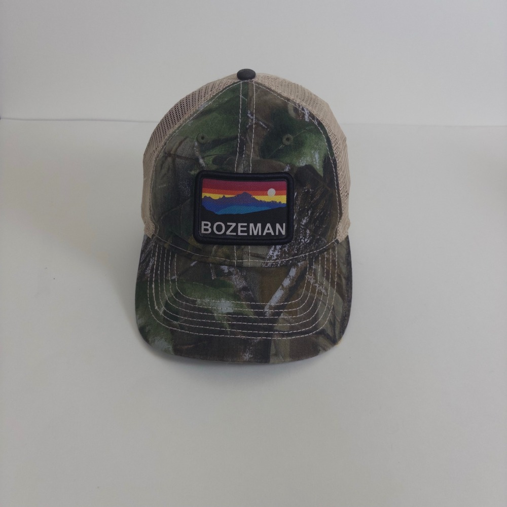 Ahead Trucker Hat Mens OSFM Camo Bozeman Montana Patch Mesh Snapback Cap